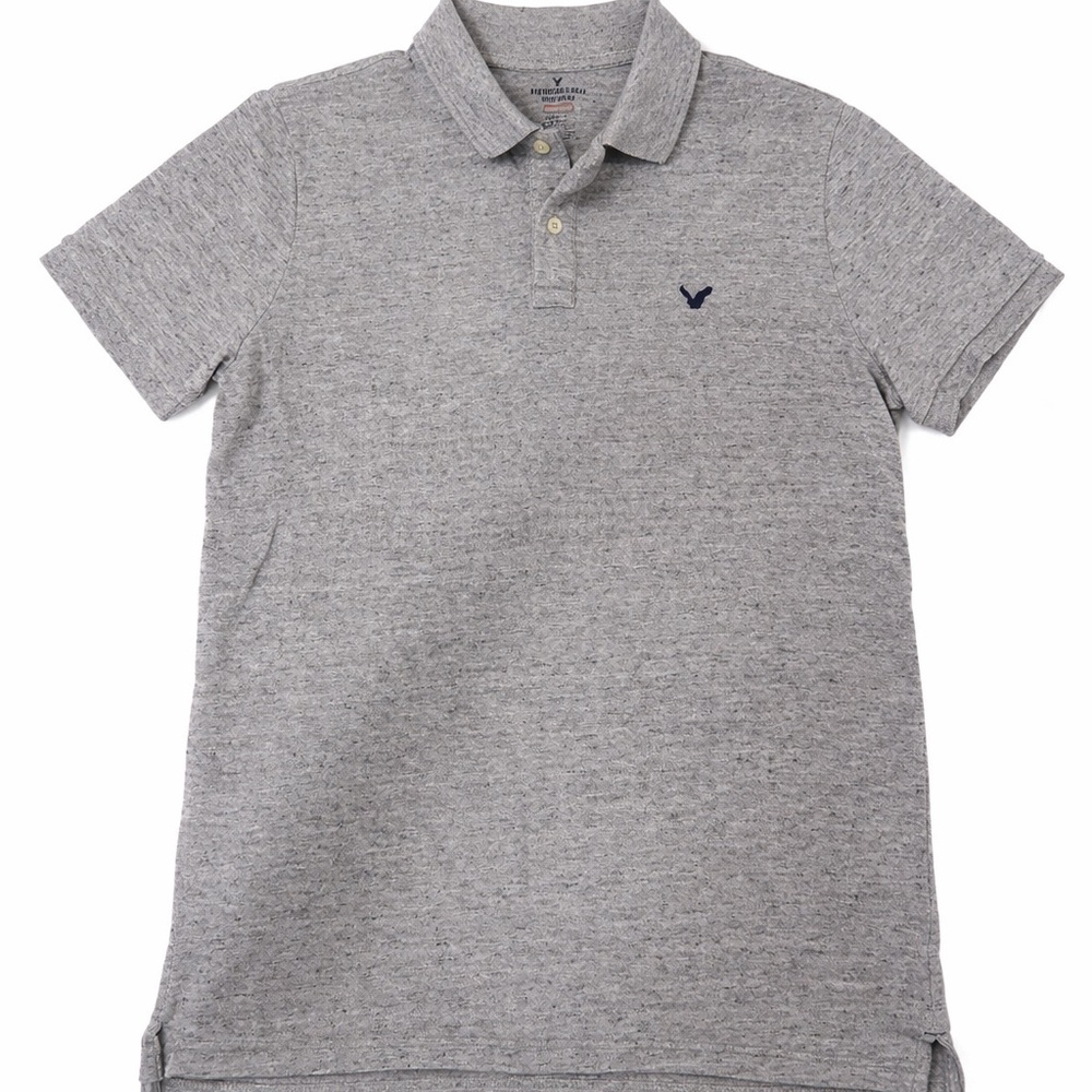 American Eagle Men’s Gray Polo Shirt Medium Classic Fit Core Flex Short Sleeve